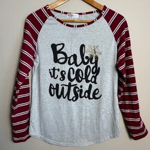 O'Lycra Girl's Gray "Baby It's Cold Outside" Long Sleeve Sleep Shirt Size XXL